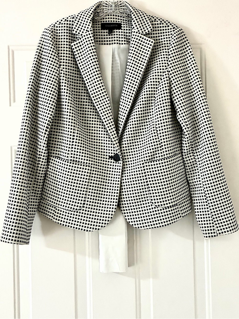 Talbots Women's Black & Cream Checked Blazer